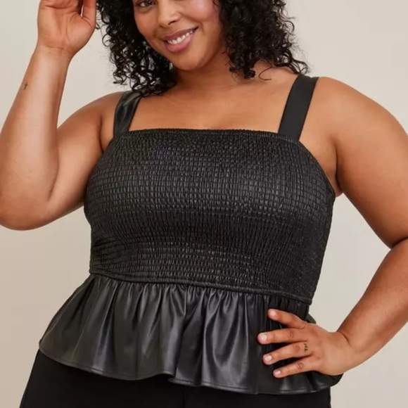Torrid Peplum Faux Leather Smocked Top - Picture 1 of 10